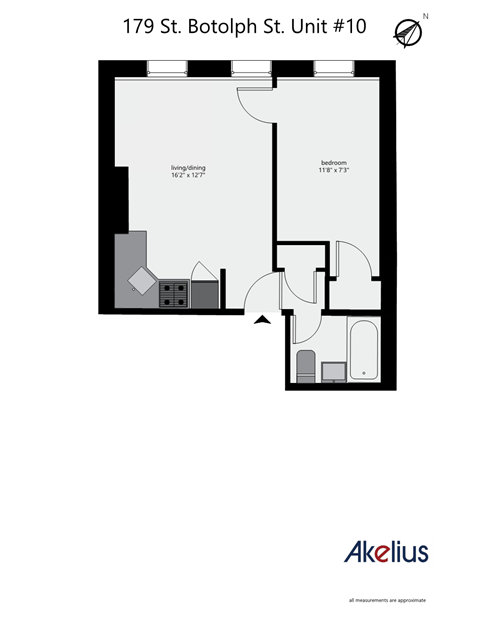 Floor plan for 1 bed, 1 bath, 311 sqft